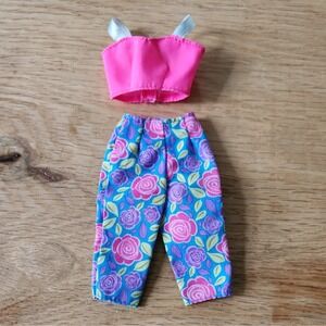 Pink & Purple‎ Flower Print on Blue Capris Outfit Neon Pink Top Genuine BARBIE